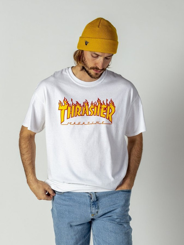 Koszulka Męska Thrasher Flame Logo White