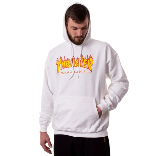 Bluza Z Kapturem Thrasher Flame Logo Hoody White