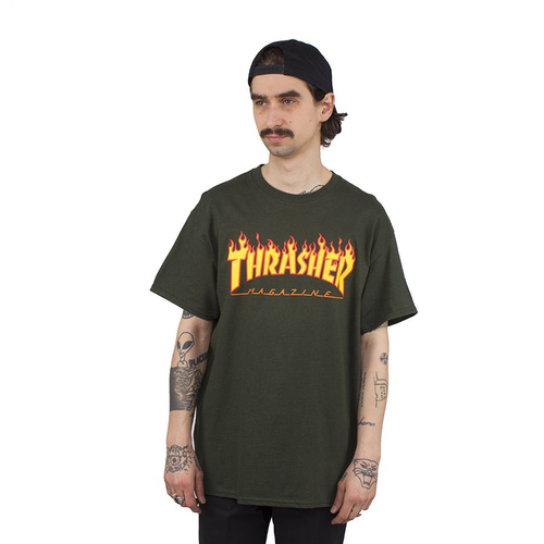 Koszulka Męska Thrasher Flame Logo Green
