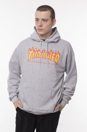 Bluza Z Kapturem Thrasher Flame Logo Hoody Grey