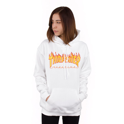 Bluza Z Kapturem Thrasher Flame Logo Hoody White
