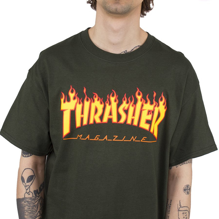 Koszulka Męska Thrasher Flame Logo Green