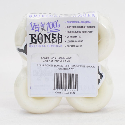 Koła do deskorolki Bones 100 #1 OG Formula V5 white 55mm (4szt.)