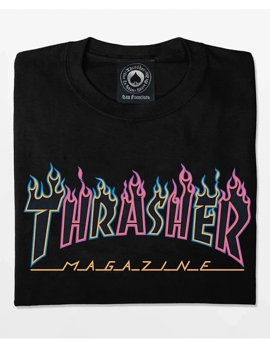 Koszulka Thrasher Double Flame Logo Neon Black