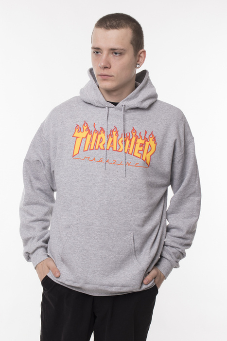 Bluza Z Kapturem Thrasher Flame Logo Hoody Grey