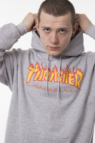 Bluza Z Kapturem Thrasher Flame Logo Hoody Grey