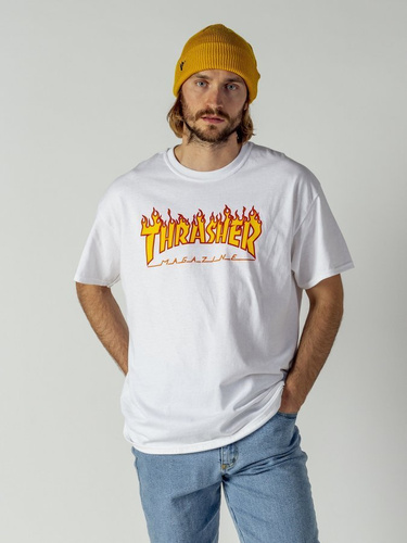 Koszulka Męska Thrasher Flame Logo White