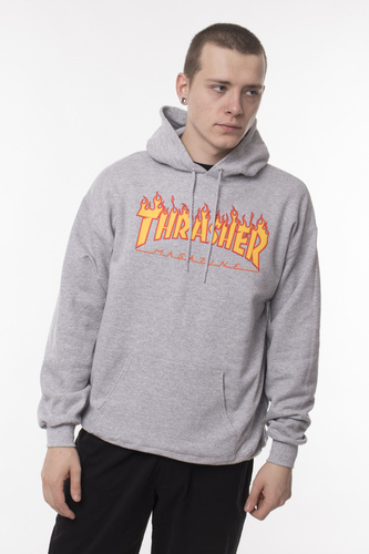 Bluza Z Kapturem Thrasher Flame Logo Hoody Grey