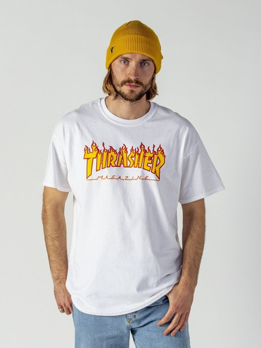 Koszulka Męska Thrasher Flame Logo White